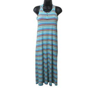 Ralph Lauren Girls Youth Button Tank Stripe Blue Maxi Long Dress